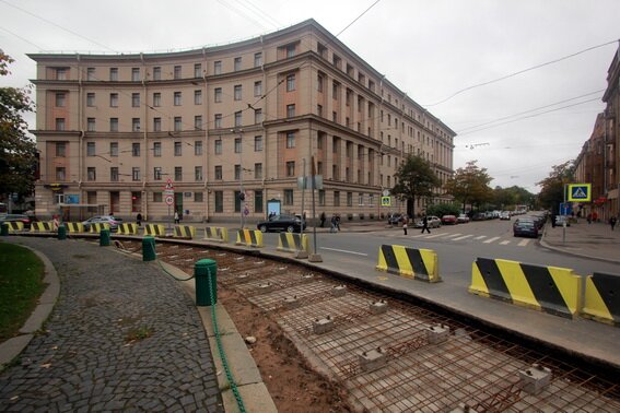 Ремонт трамвайных путей на площади Стачек