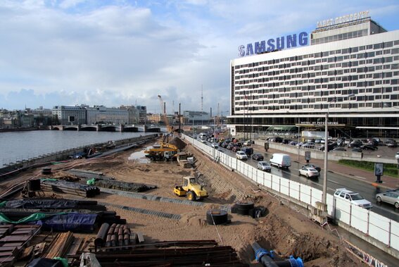 Развязка на Пироговской набережной у Сампсониевского моста, строительство