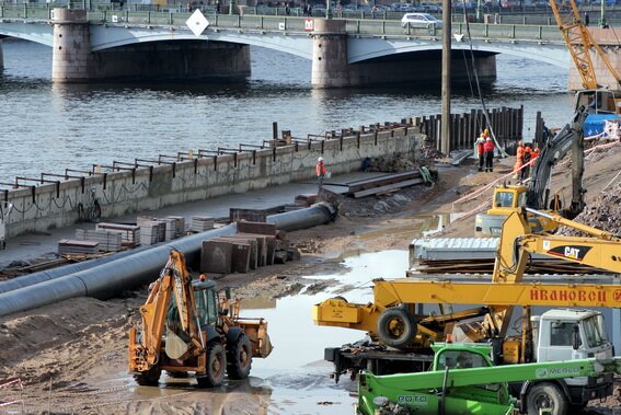 Развязка на Пироговской набережной у Сампсониевского моста, строительство